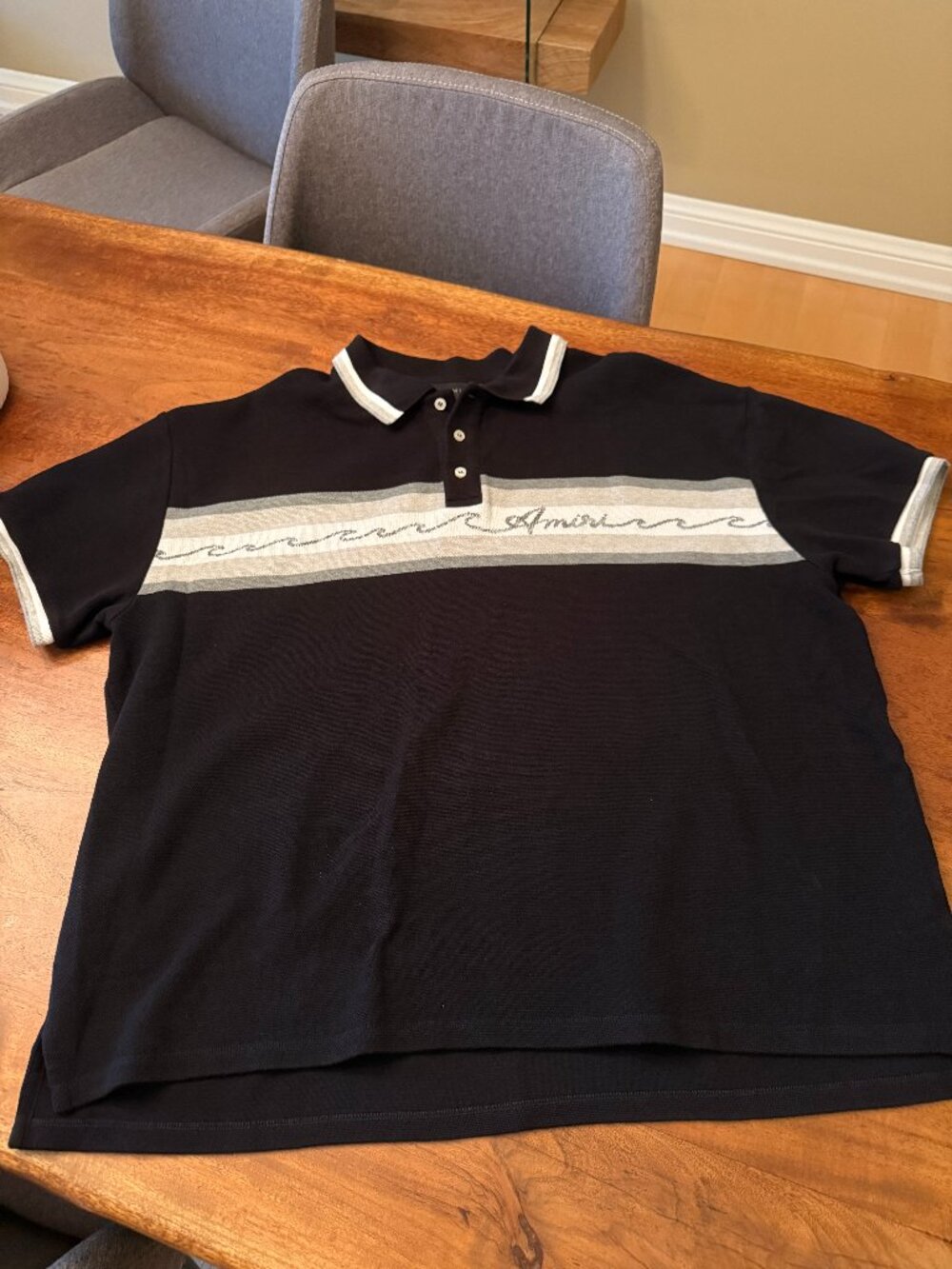 AMIRI Wave Baja Stripe Pique Knit Polo - Black - XXL Oversized